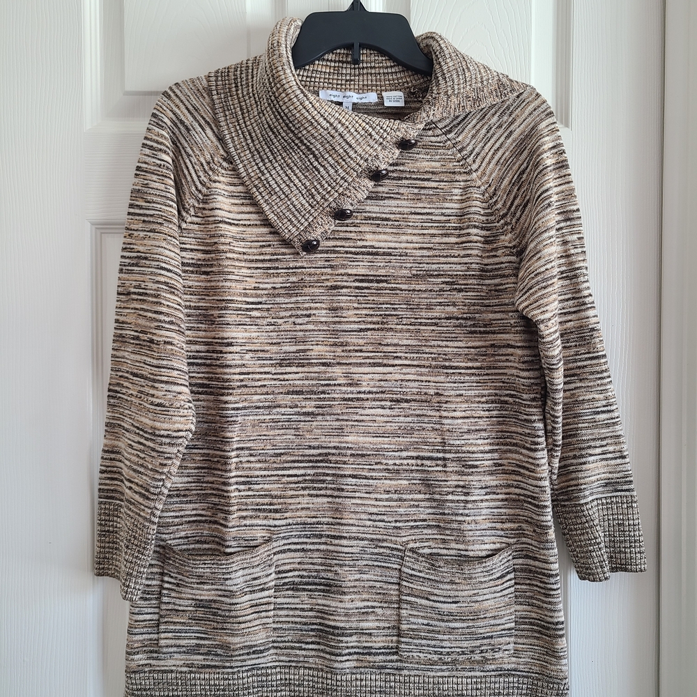 Eight Eight Eight Cowl Neck Sweater - Beige and Brown